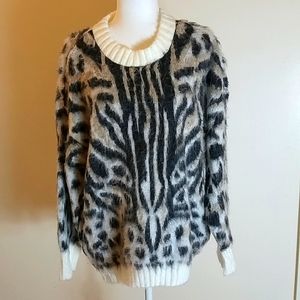 Express black and tan tiger print long sleeve crew neck sweater